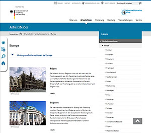 Screenshot der Website Internationales Büro